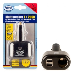 Разветвитель прикуривателя 1+2USB 15A