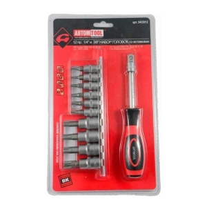 Набор головок-бит TORX 11 пр.1/4",3/8" T10-T55 с отверткой на планке АВТОМ TOOL