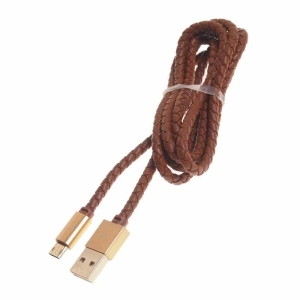 Кабель micro USB-USB 1.2м. 2-х сторонние коннекторы кожаная оплётка коричневый