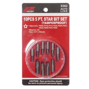 Набор бит 10 пр.TORX PLUS TS8H-TS50H 1/4" с отверстием в боксе, блистер JTC
