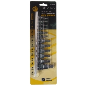 Набор головок-бит TORX 12пр.1/4",3/8",1/2" T10-T60 на планке, блистер ЭВРИКА
