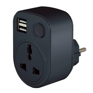 Адаптер сетевой 220В 16А+2USB поворотный черный TDM