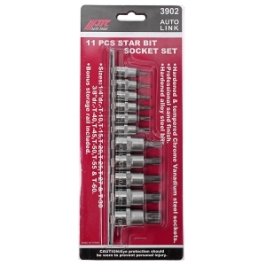 Набор головок-бит TORX 11 пр.1/4",3/8" T10H-T60H с отверстием на планке JTC