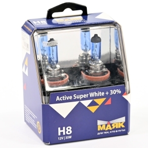 Автолампа 12V H8 35W PGJ19-1 МАЯК Active Super White +30% 2шт