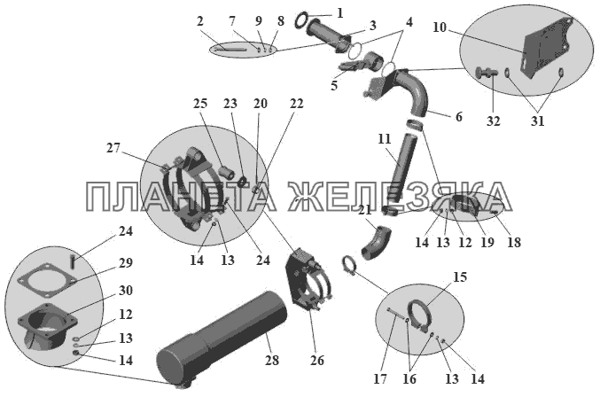 Установка системы выпуска отработавших газов 152-1200001 МАЗ-104 (2011)