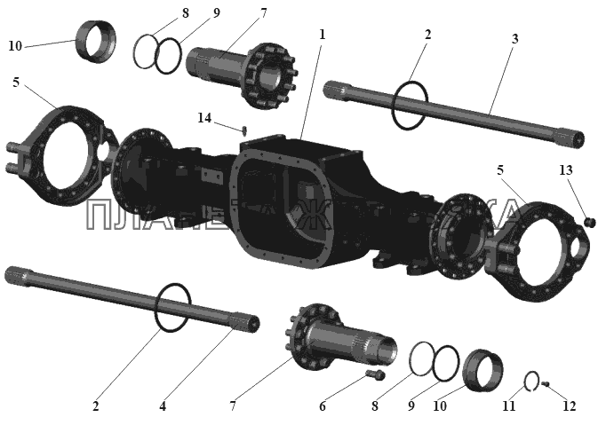 Картер заднего моста с полуосями и цапфами 102-2401010 МАЗ-104 (2011)