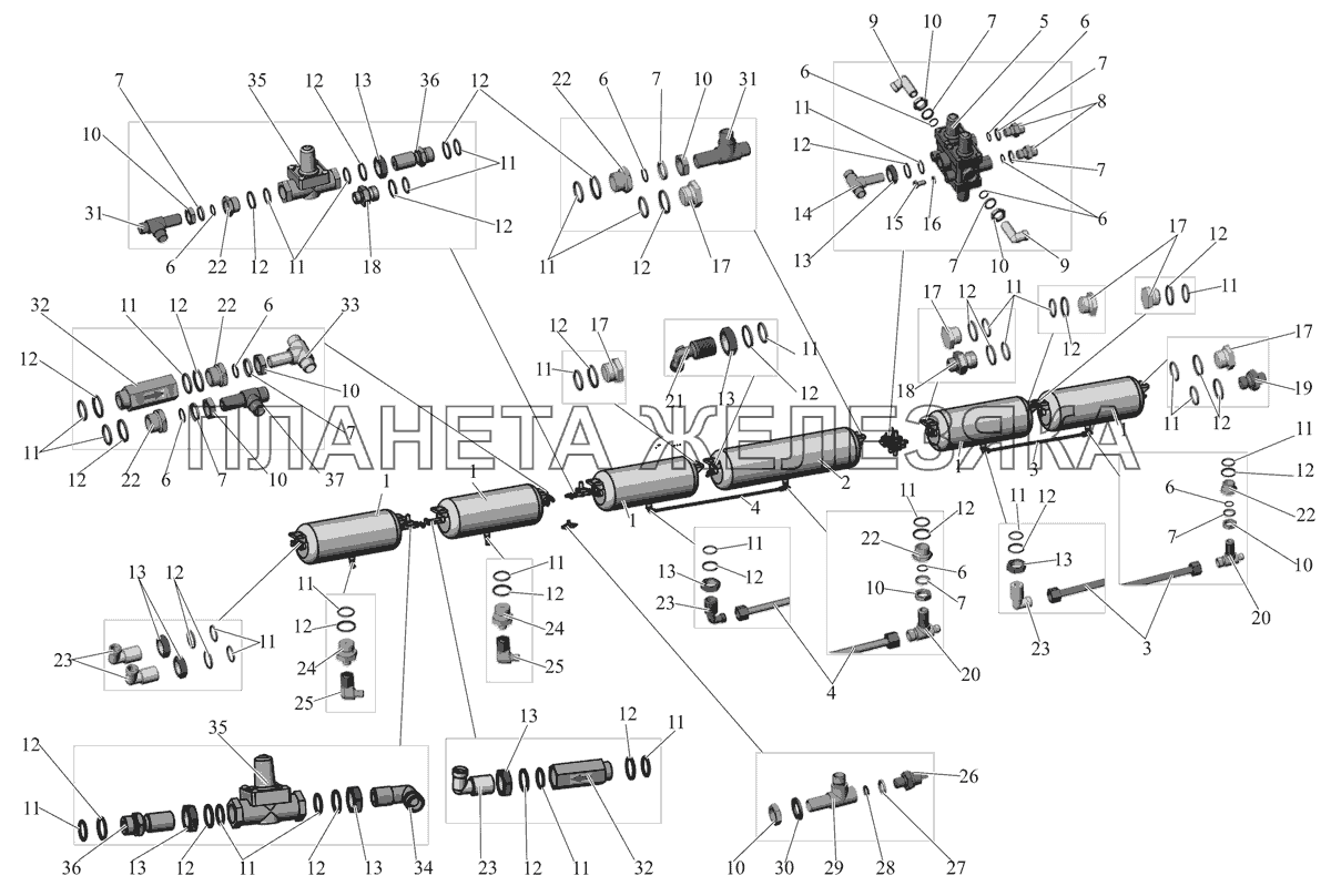 Блок ресиверов левый и защитные устройства 105-3513005 МАЗ-105 (2011)