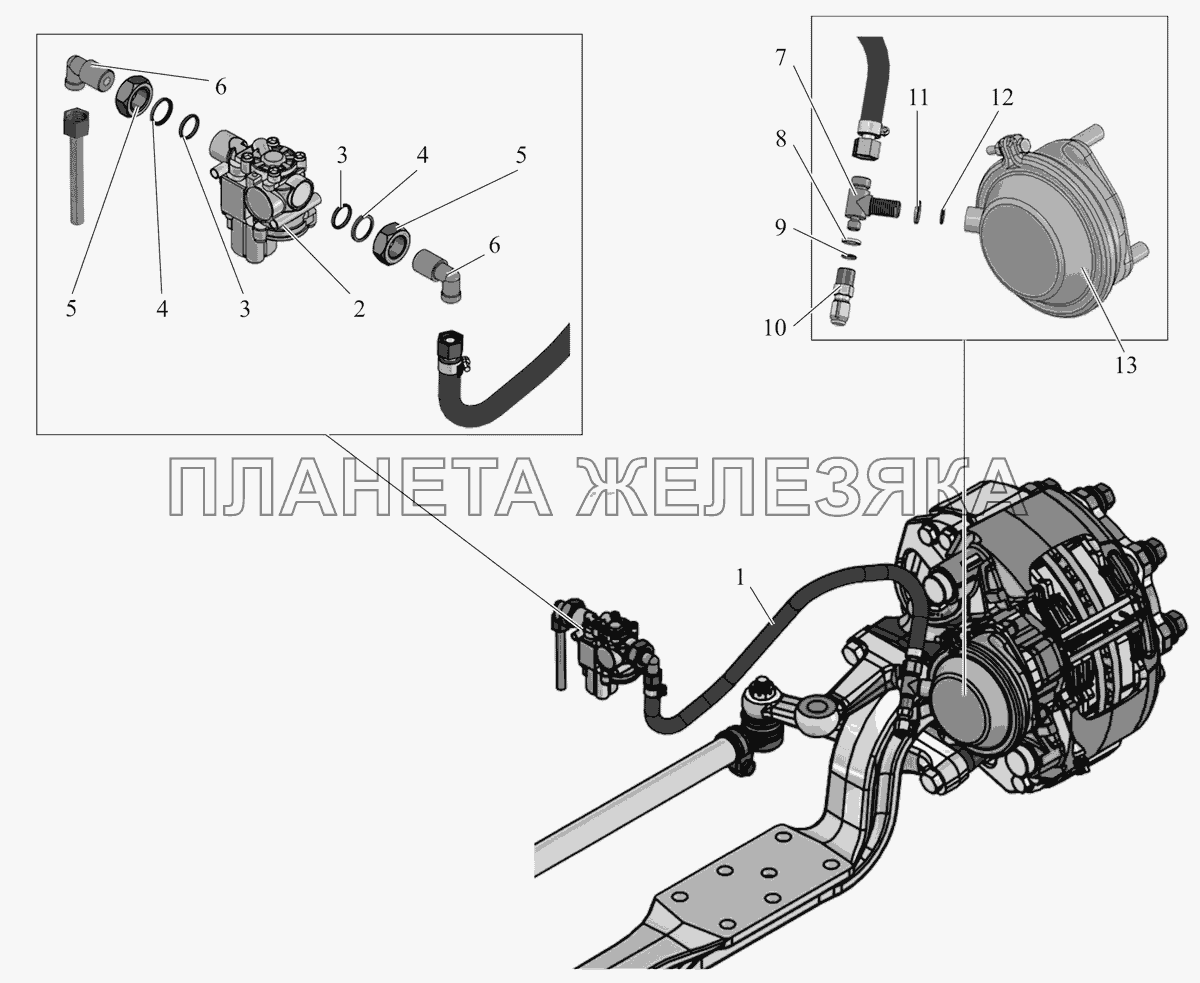Привод переднего тормоза левого (правый зеркально) 206060-3500101 МАЗ-206/226