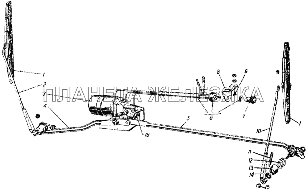 Стеклоочиститель и привод ГАЗ-21