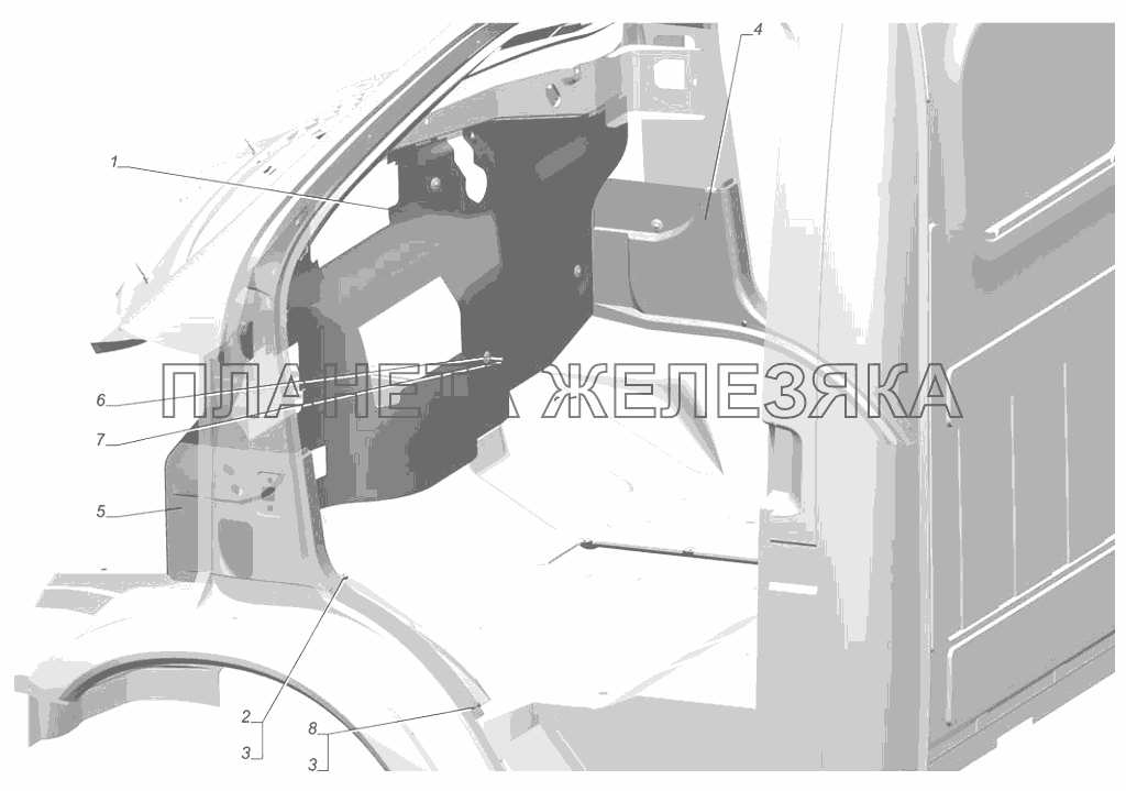 3302-5302002-10. Установка обивки передка ГАЗ-3302 (с двиг. УМЗ)