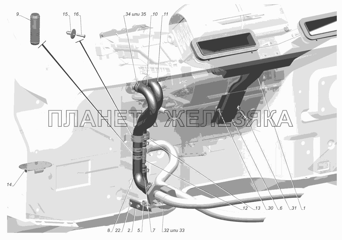 3302-8120002-10. Установка трубопроводов ГАЗ-3302 (с двиг. УМЗ)