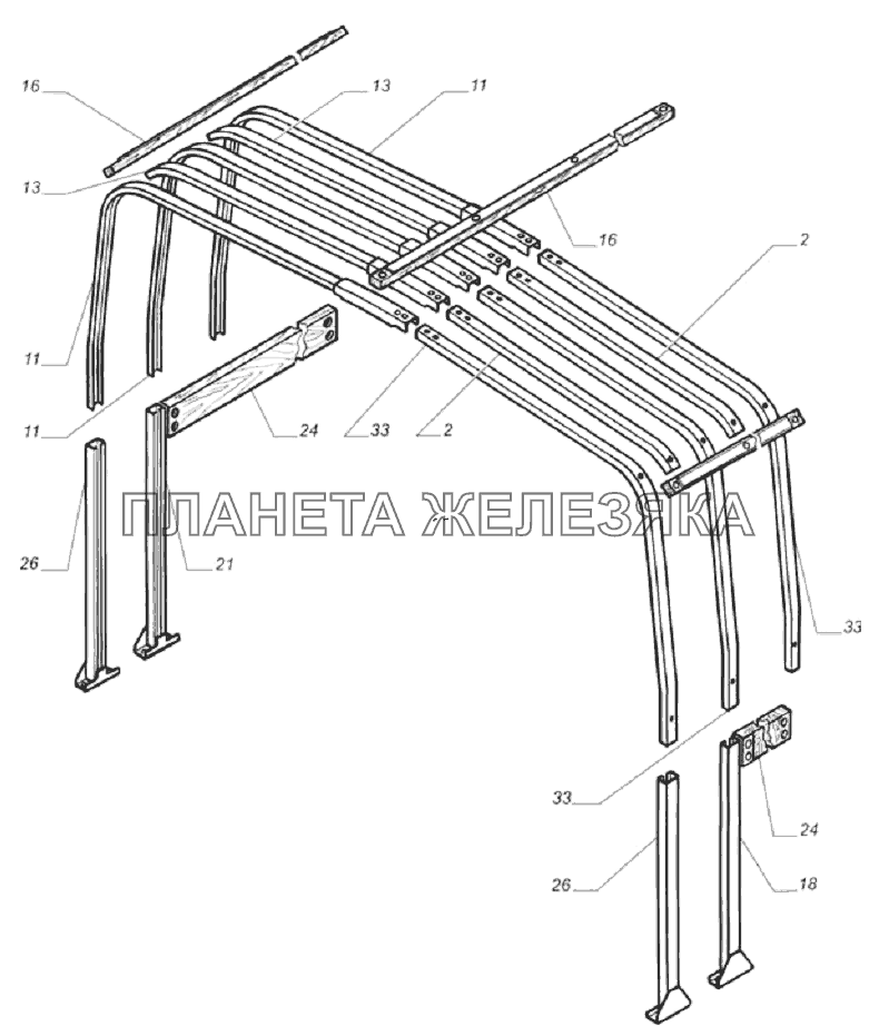 3302-8508007-10. Комплект деталей каркаса тента ГАЗ-3302 (с двиг. УМЗ)