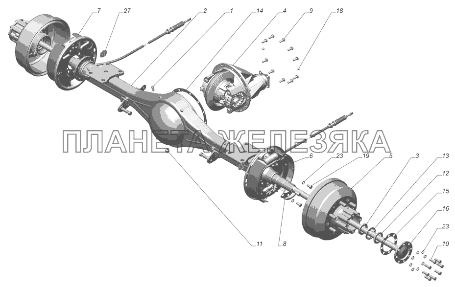 3302-2400012-50. Мост задний с тормозами и ступицами ГАЗ-3302 (с двиг. УМЗ)