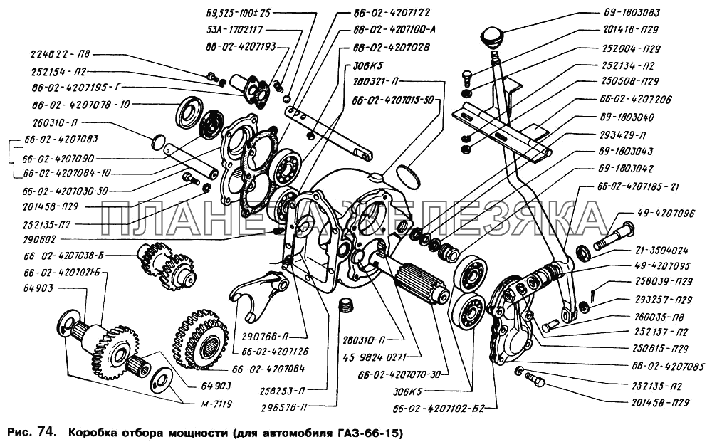 Коробка отбора мощности (для автомобиля ГАЗ-66-15) ГАЗ-66 (Каталог 1996 г.)