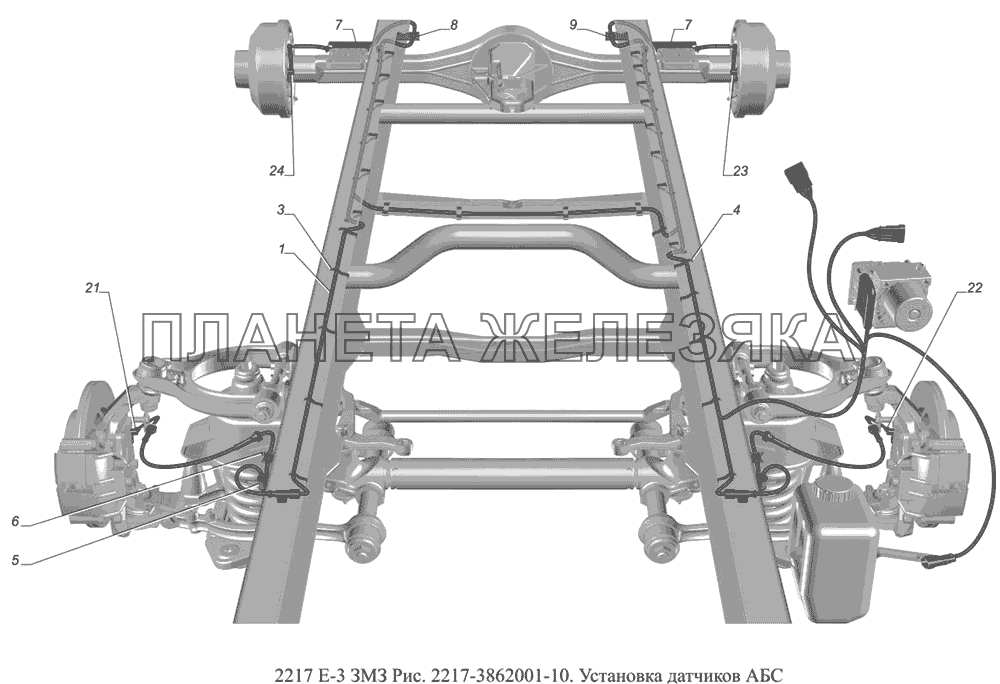 2217-3862001-10.Установка датчиков АБС ГАЗ-2217 (доп. с дв. ЗМЗ Е 3)