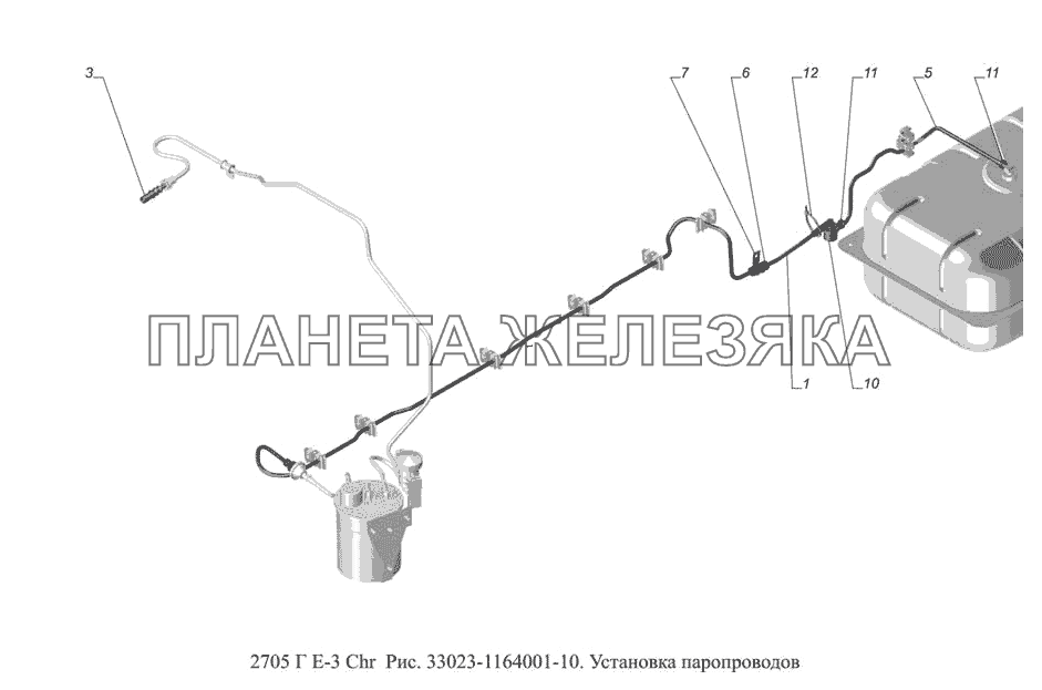 33023-1164001-10. Установка паропроводов ГАЗ-2705 (доп. с дв. Chr Е-3)