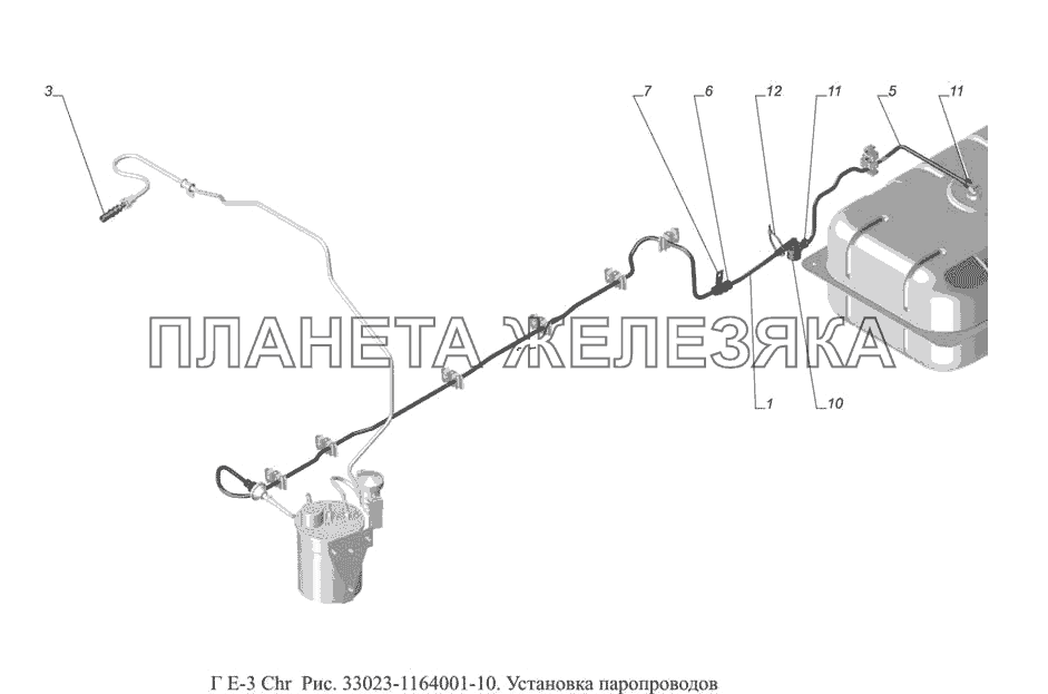 33023-1164001-10. Установка паропроводов ГАЗ-3302 (доп. с дв. Chr Е 3)