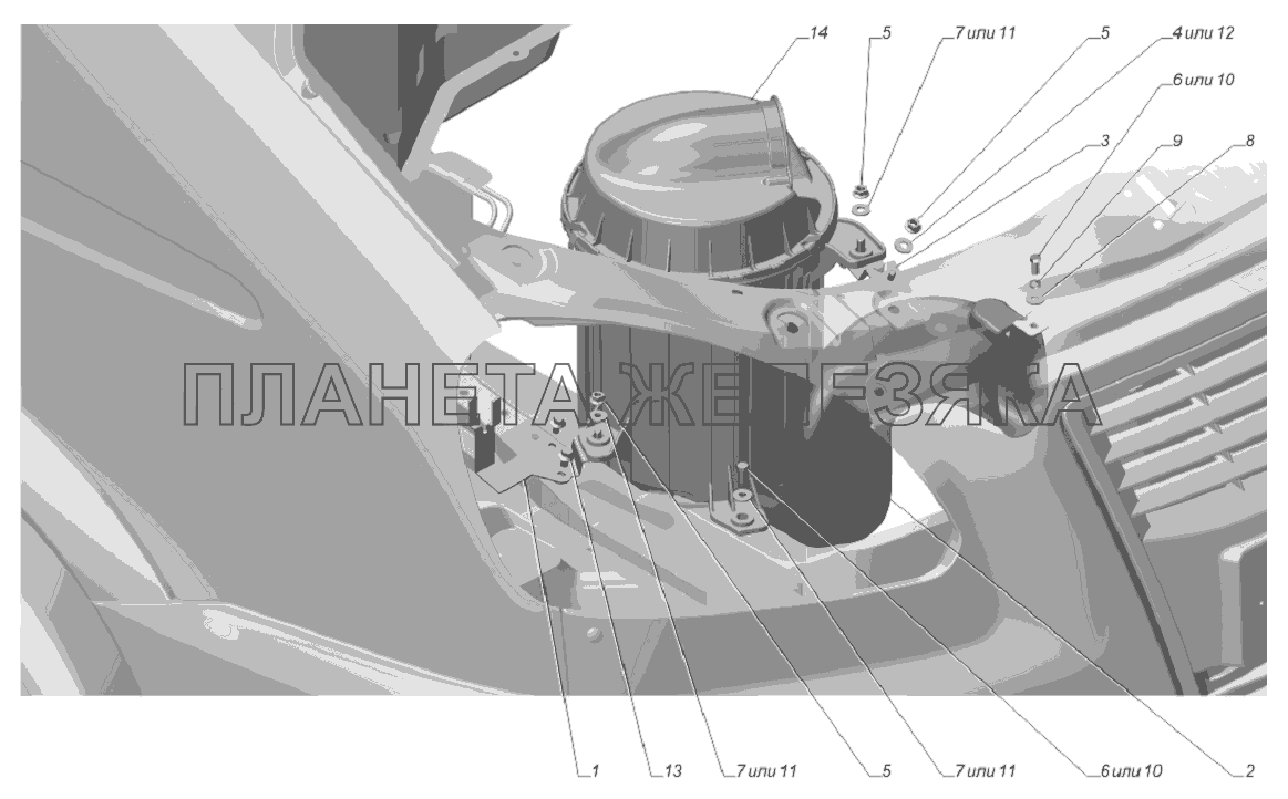 33025-1109002. Установка воздушного фильтра ГАЗ-3302, 2705 (доп. для ГБО)
