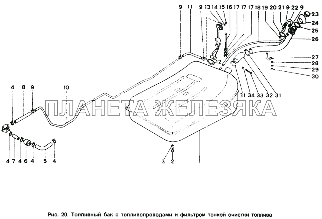 Бак топливный с топливопроводами и фильтром тонкой очистки топлива ИЖ 2126
