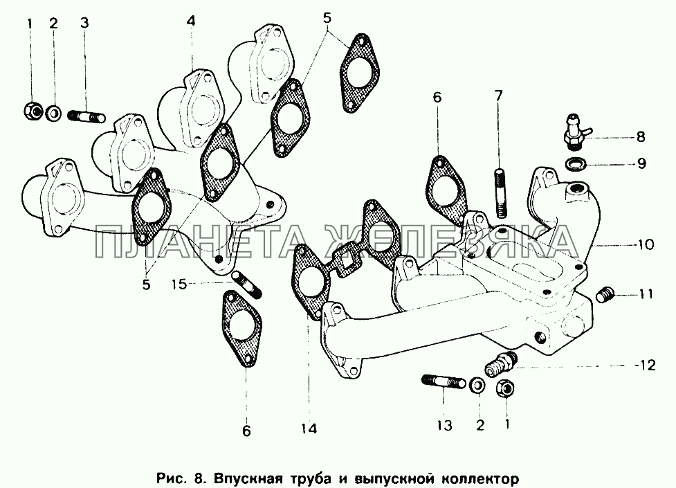 Впускная труба и выпускной коллектор ИЖ 2126