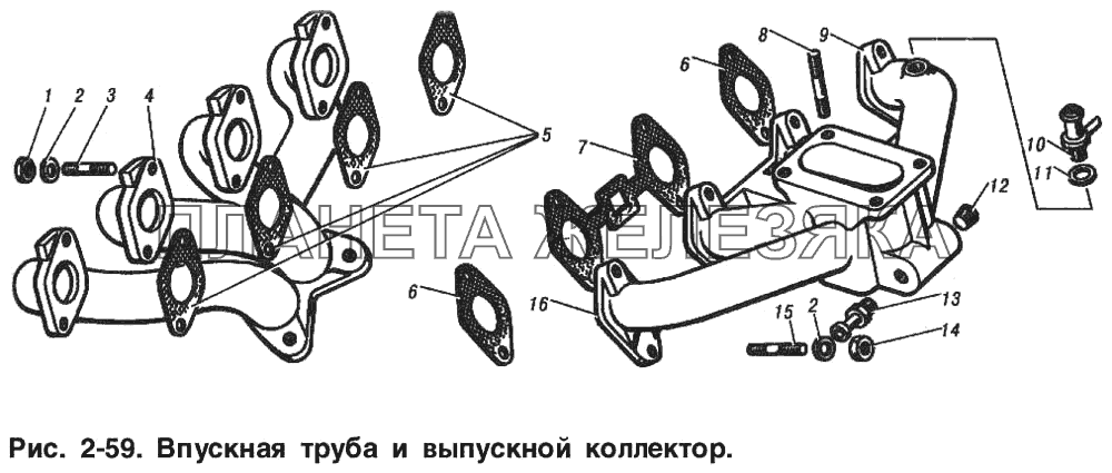 Впускная труба и выпускной коллектор ИЖ 2715