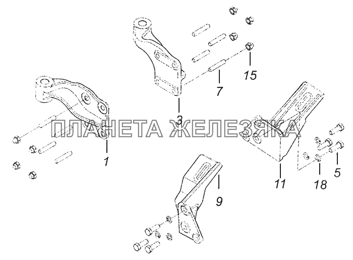 5308-1001000-20 Установка кронштейнов силового агрегата КамАЗ-4308 (Евро 4)