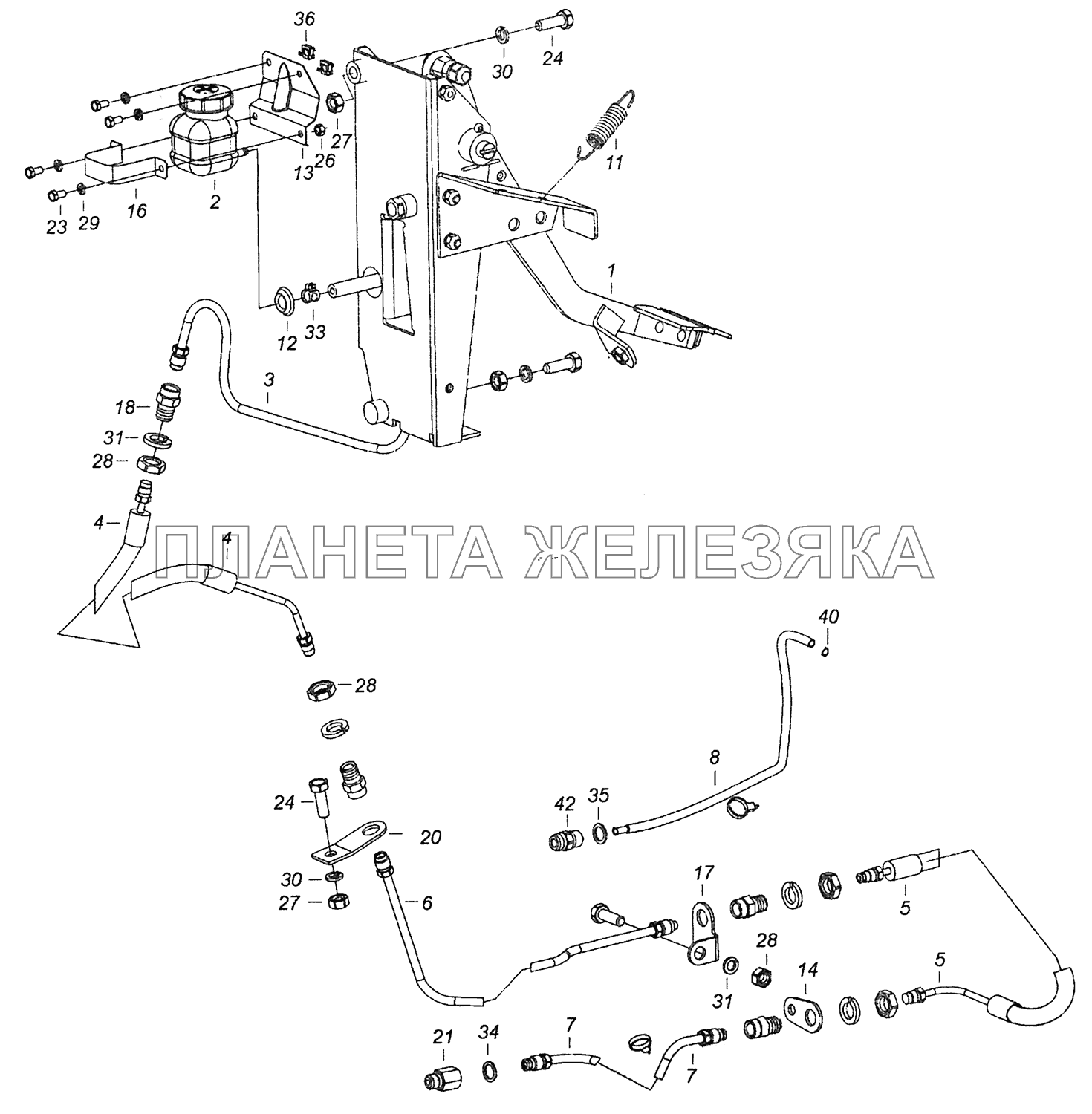 4308-1600006-60 Установка педали и привода выключения сцепления КамАЗ-4308 (Евро 4)