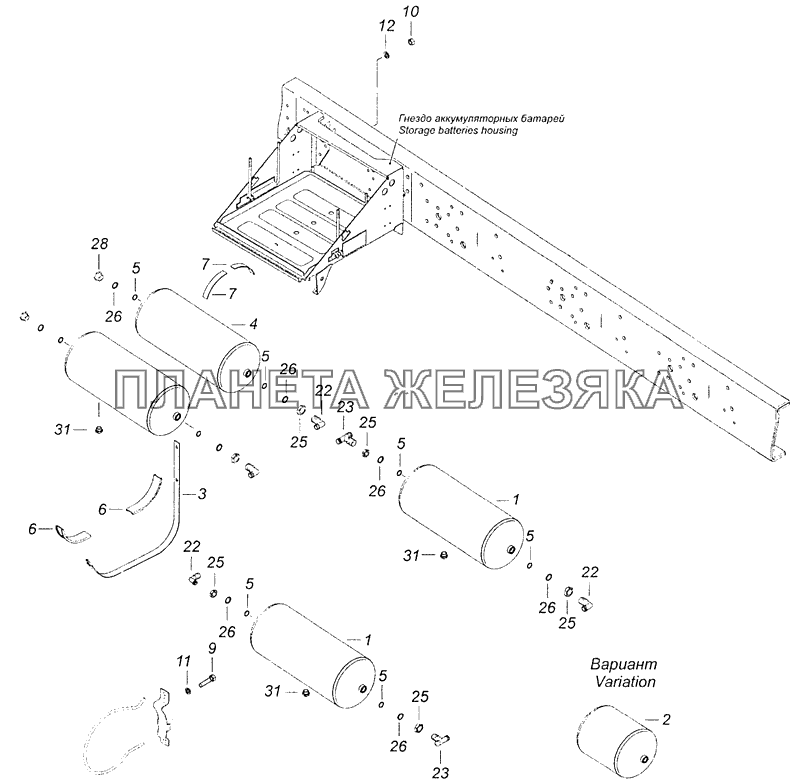 4308-3500013-03 Установка ресиверов КамАЗ-4308 (Евро 3)
