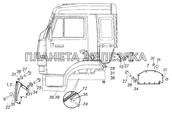 4308-8400006-10 Установка оперения кабины КамАЗ-4308 (Евро 3)