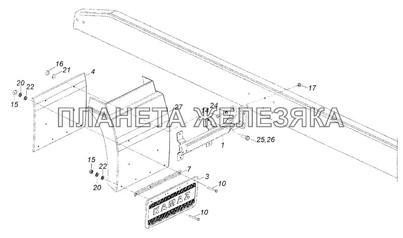 4308-8403011 Установка задней части переднего крыла левая КамАЗ-4308 (Евро 3)