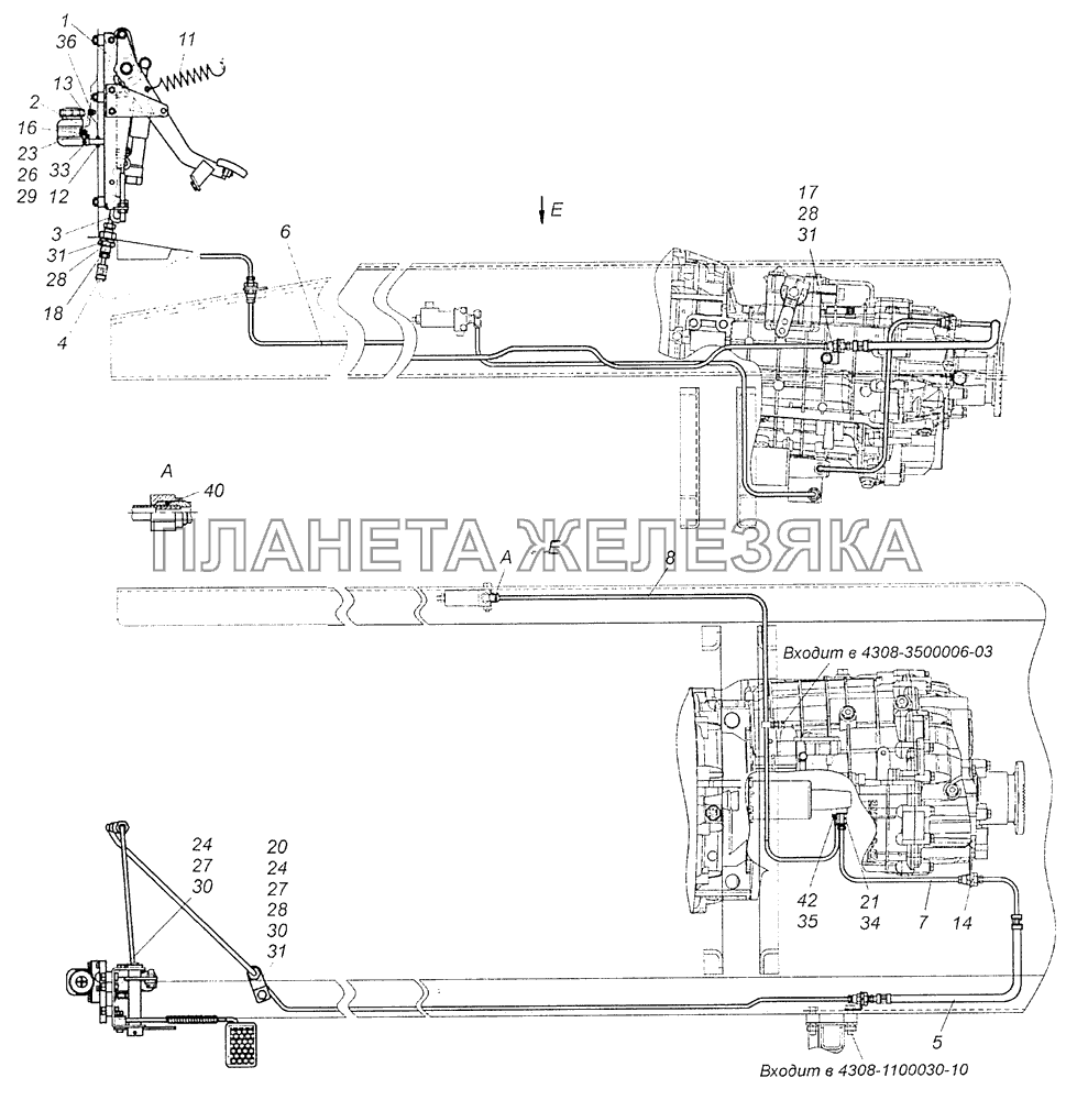 4308-1600006-60 Установка педали и привода выключения сцепления КамАЗ-4308 (Евро 3)