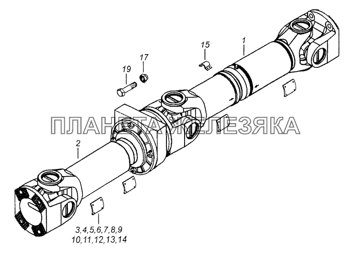 4308-2201006-95 Вал карданный трехшарнирный КамАЗ-4308 (Евро 3)