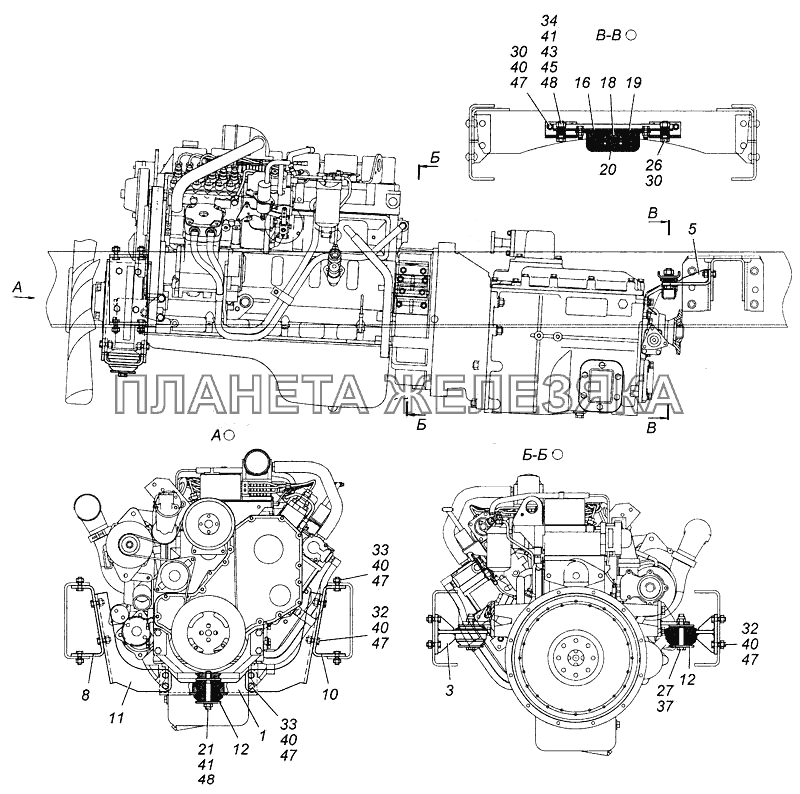 Установка силового агрегата 4308-1001005 КамАЗ-4308