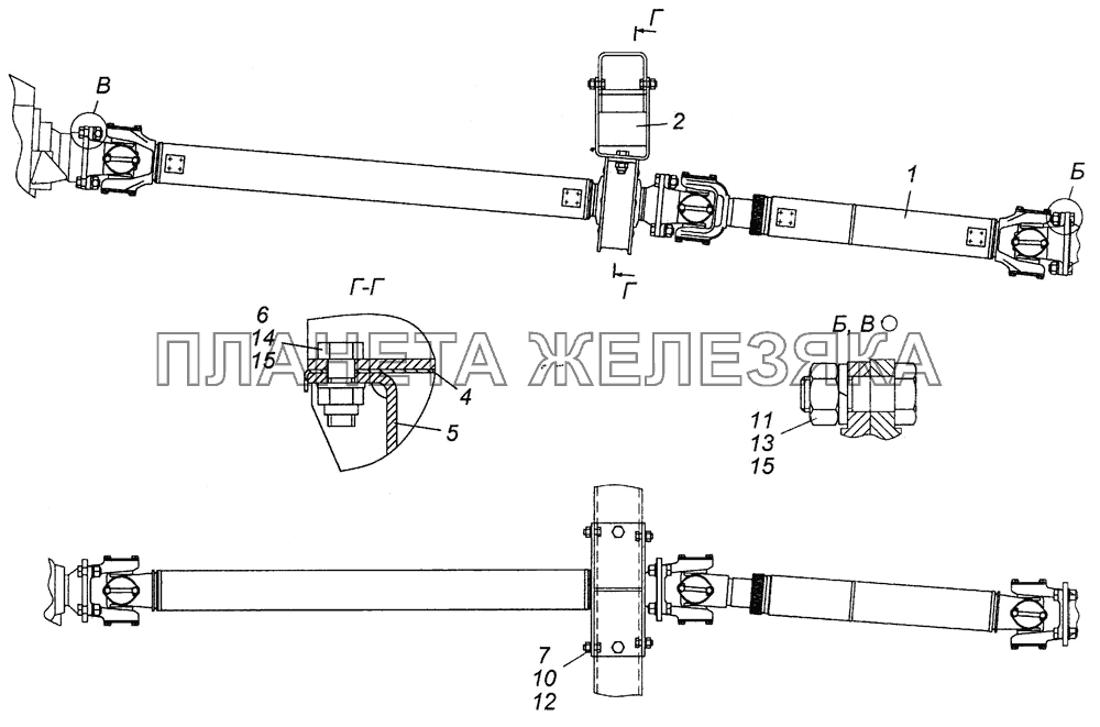 Установка карданных валов Э4308-2200001 КамАЗ-4308