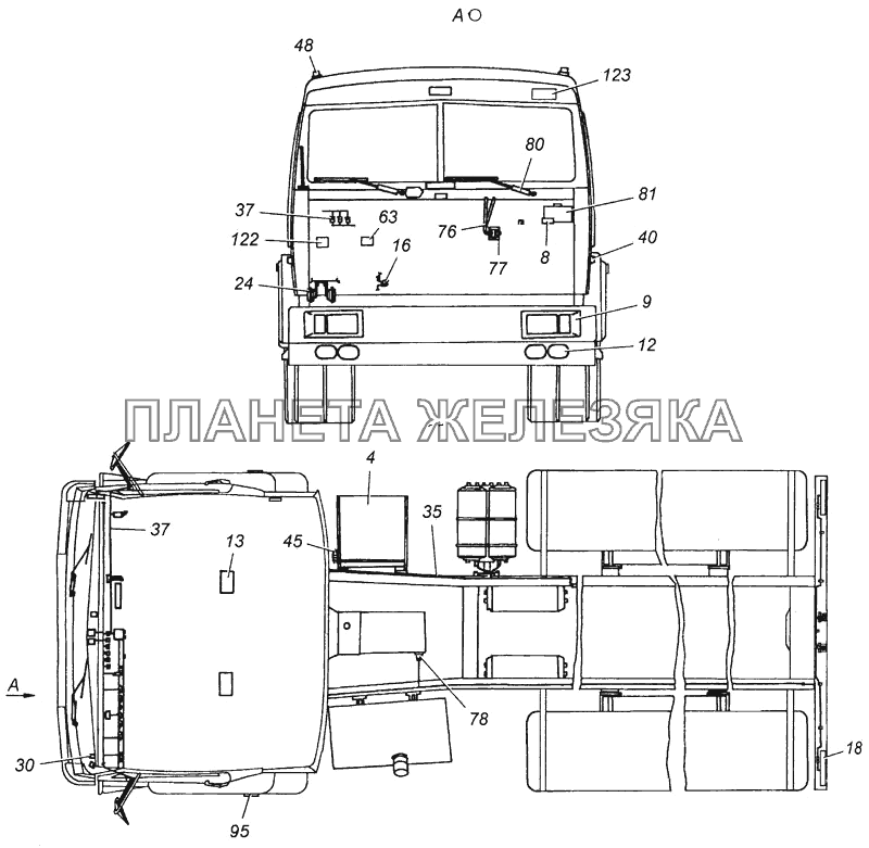 Электрооборудование. Расположение на автомобиле Э4308-3700001 КамАЗ-4308