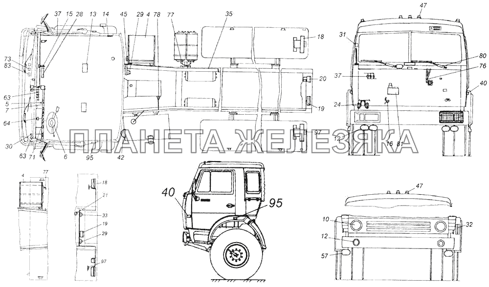 Электрооборудование. Расположение на автомобиле КамАЗ-43118