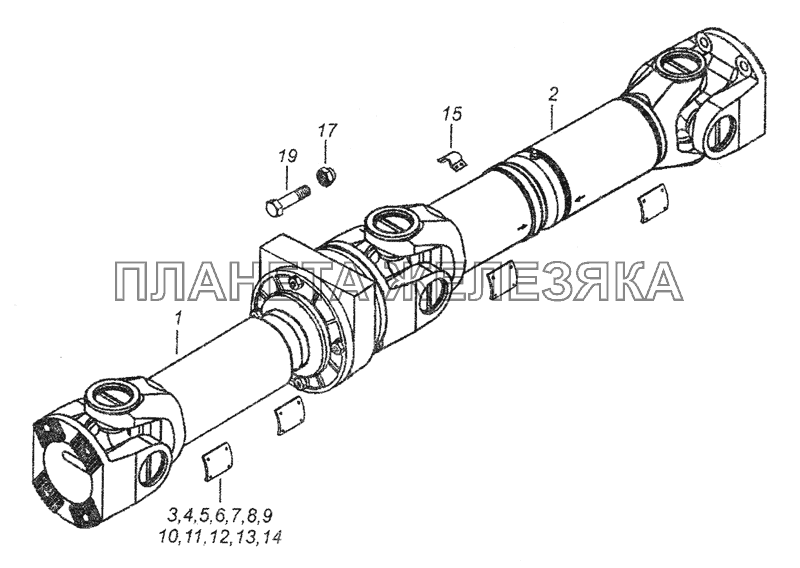 43255-2201006-40 Вал карданный трехшарнирный КамАЗ-43253 (Часть-1)