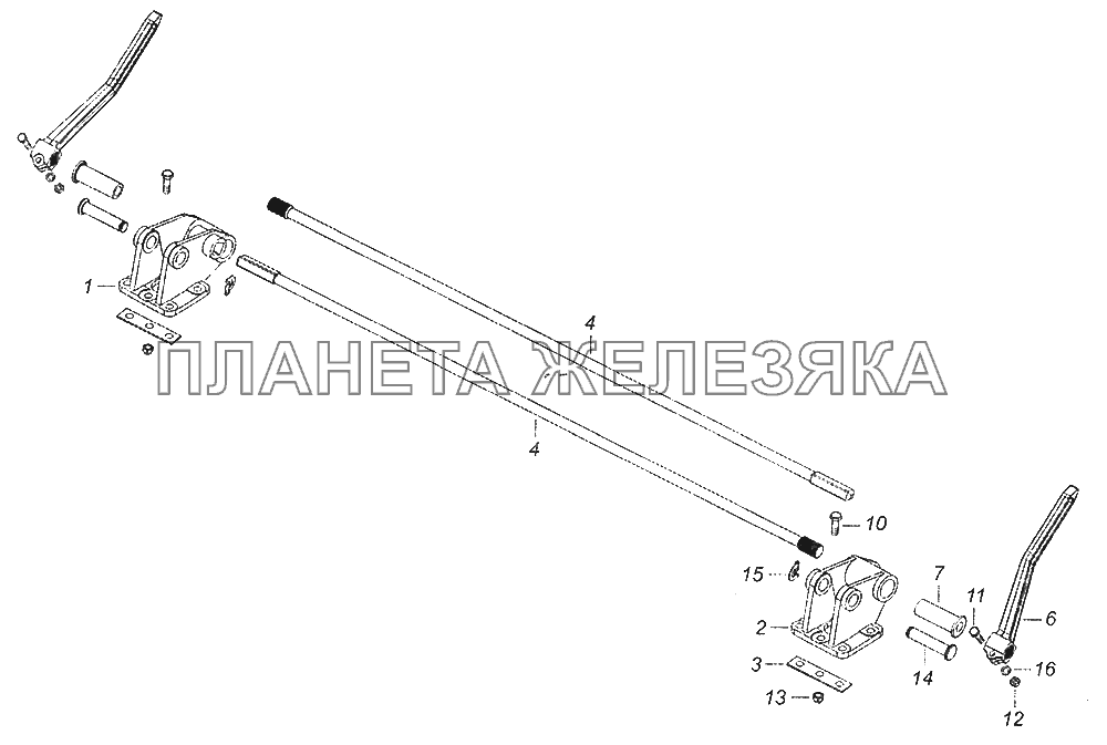 5320-5000003 Переднее крепление и механизм уравновешивания кабины КамАЗ-43253 (Часть-2)