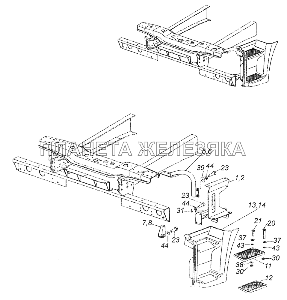 65115-8405009-50 Установка подножек левая (рестайлинг) КамАЗ-43253 (Часть-2)