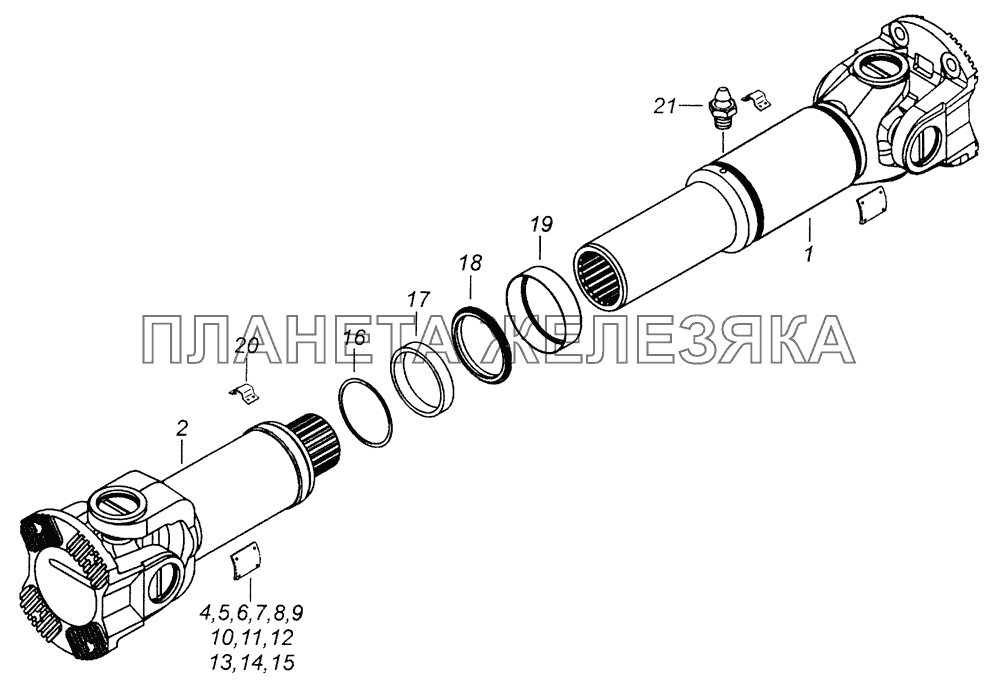 53216-2205011 Вал карданный среднего моста КамАЗ-43255 (Евро-2)