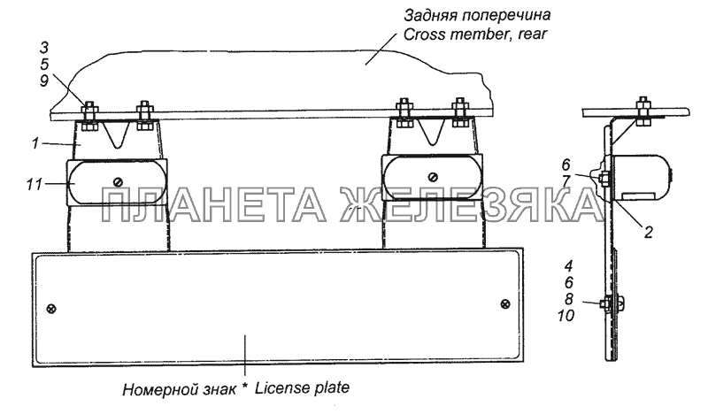 54115-3717001-18 Установка фонарей освещения номерного знака КамАЗ-53501 (6х6)