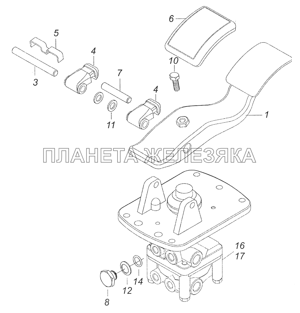 5297-3514108-16 Кран тормозной двухсекционный с педалью Шасси КамАЗ-5297