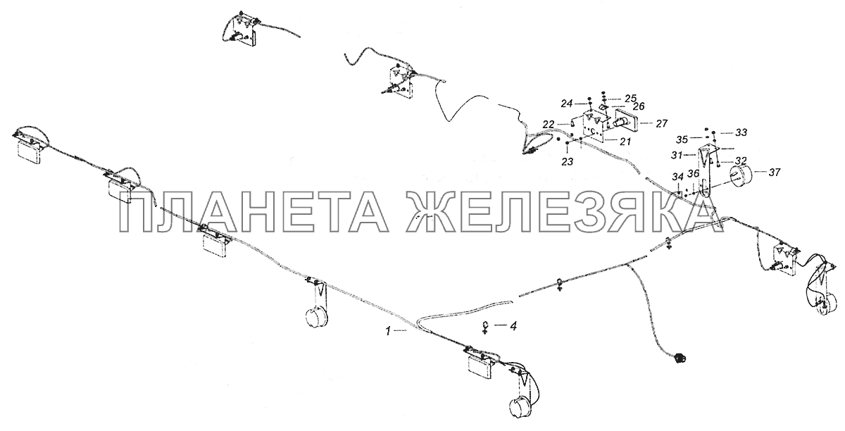 5308-3700086-21 Электрооборудование. Расположение на платформе КамАЗ-5308 (Евро 4)