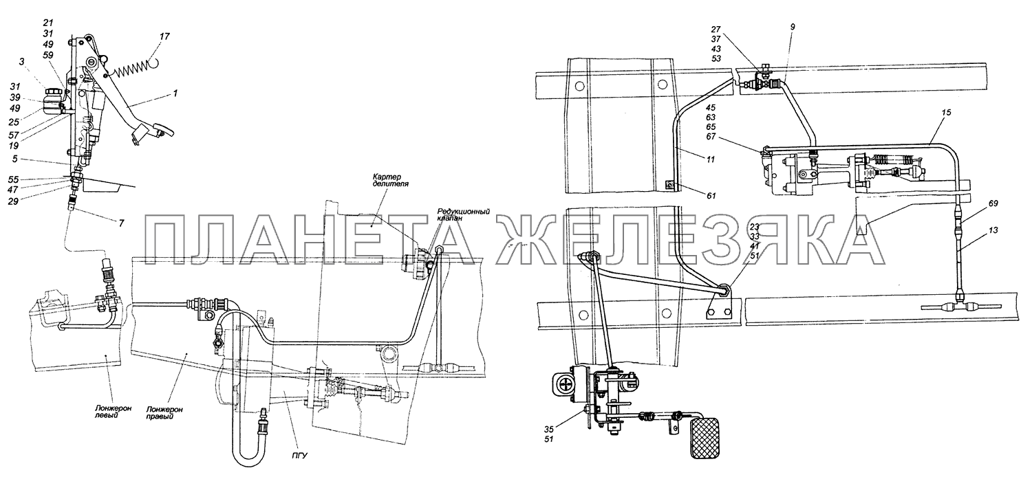 43118-1600006-10 Установка педали и привода выключения сцепления КамАЗ-53229 (Евро 2)