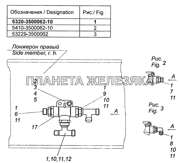 5320-3500062-10 Установка двухмагистрального клапана КамАЗ-53229 (Евро 2)