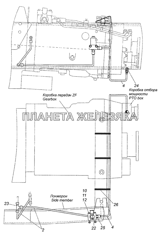 6520-4202006-60 Установка управления коробки отбора мощности КамАЗ-53605 (Евро-4)