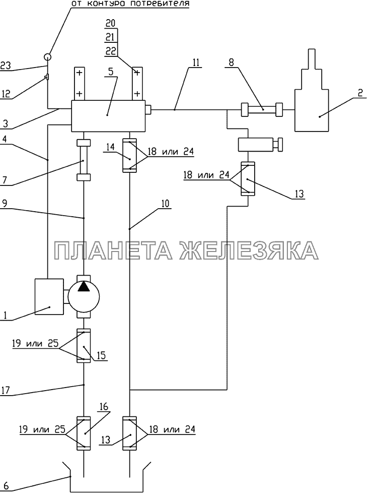 65111-8600003СПГ, 65111-8600003-10СПГ Схема пневмогидравлическая-1 КамАЗ-65111
