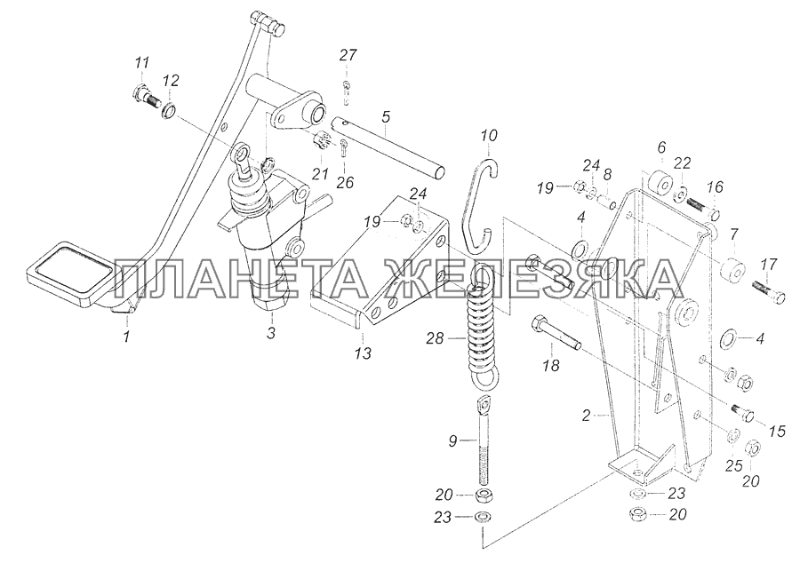 5460-1602008 Педаль сцепления с кронштейном и главным цилиндром КамАЗ-65111 (Евро 4)
