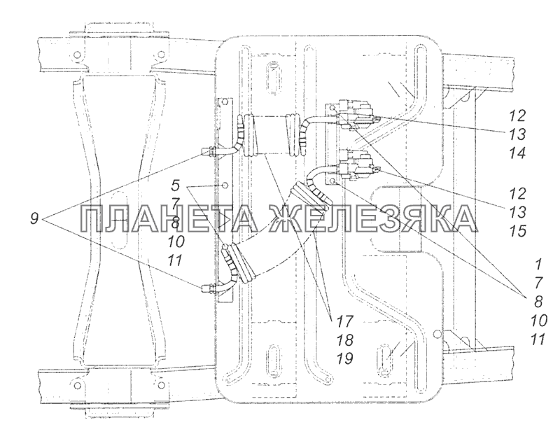 6460-3506500 Установка пневмовыводов к полуприцепу КамАЗ-65115, 65116 (Евро-4)