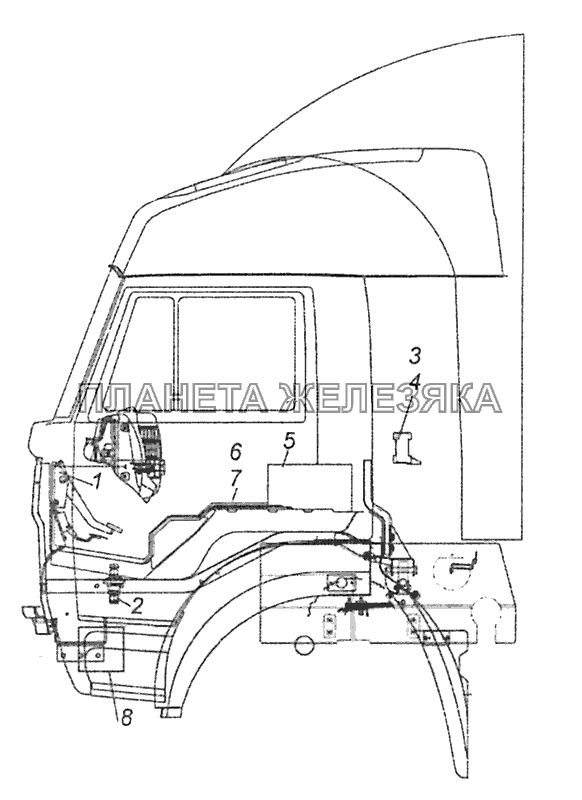 65115-4000200-82 Система управления двигателем. Расположение на кабине КамАЗ-65115, 65116 (Евро-4)